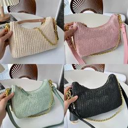 designer bag woven underarm bag embroidered Re Nylon 2005 Hobo Bag Straw leather shoulder strap casual shopping women crossbody shoulder handbag purse high quality