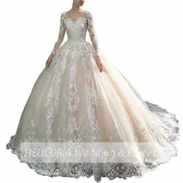 Heuloria Prince Ball Gown Wedding dr lg Sleeve Bride dr o Neck Plus Size de Mariee Lace Beading Bridal Gown R5oc＃