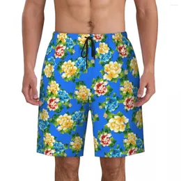 Mäns shorts män ombord nordost Big Flower Hawaii Swim Trunks Blue bekväm surfing av hög kvalitet plus storlek korta byxor