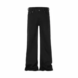 Streetwear Schwarz Farbe Vintage Baggy Flared Jeans für Männer und Frauen Ropa Hombre Gerade Boot Cut Übergroße Denim Hosen b0IT #