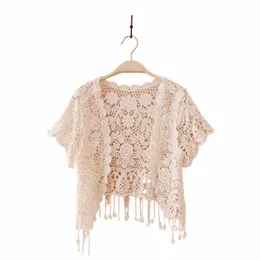 Donens Summer Tasle corte a maniche corte in pizzo Cardigan Floral Crochet Beach Cover Up Grows Open Frt Crop Jackets N7YD M50S#