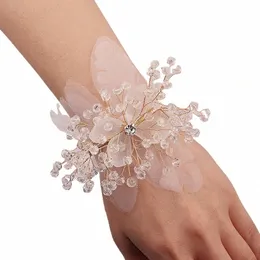 Bridalny nadgarstek Corsage Crystal FR Wedding Ręka Bransoletka dla druhny dziewczyna biżuteria impreza boutiere małżeństwo Acory B1GB#