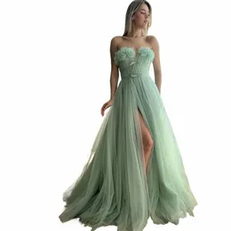 Sevintage Sage Zielony Tiul Prom Dres Strapl Strapl High Side Split A-Line Evening Suknie weselne Dr 2023 B48Y#