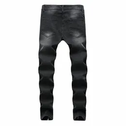 Atacado 2020 Fi Wing Casual Dark Grey Distred Rasgado Buraco Plissado Neve Motociclista Zipper Perna Jeans Skinny Homens j1v9 #