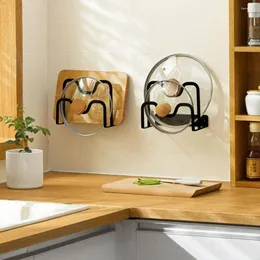 Portaoggetti da cucina Portaoggetti per coperchio in ferro battuto a doppio strato Porta cucchiaio a parete nero / bianco Nessuna perforazione Staffa portante resistente