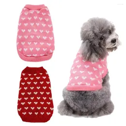Cão vestuário macio animal de estimação camisola adorável coração padrão elegante malha dia dos namorados roupa para cães pequenos médios confortáveis