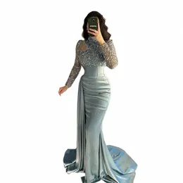 vintage Elegant Women's Evening Dres Lg sleeved High Necked Mermaid Muslim Princ Prom Gowns Arab Dubai Formal Fi a4xW#