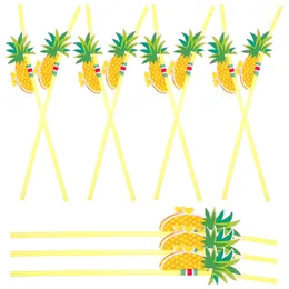 Tek kullanımlık fincan pipetler 50 adet ananas kokteyl partisi lehine bükülebilir luau tropical