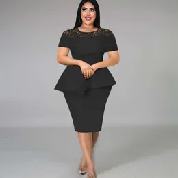 FAT MM Plus Size Lace Patchwork Elegant مع حافة الكشكشة البيضاء النقية لتخسيس وأرداف فستان تنورة ملفوفة 683919