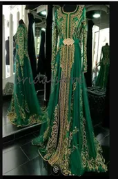 Green Moroccan Caftan Evening Dresses Elegant Muslim Abaya Dubai Evening Gown Applique Beaded Long Sleeve Prom Dresses Formal Even1440194