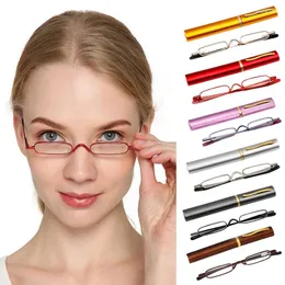 Солнцезащитные очки унисекс, очки для чтения с футляром, портативные мужские и женские ультратонкие очки, элегантная металлическая оправа, мини-очки для пресбиопии