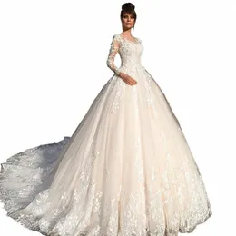 Ashley Carol A-Line Wedding Dr 2022 LG Sleeve 3D FRS Romantic Appliques Lace Up Princ Bridal Gown Vestido de Noiva N80X#