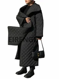 BZVW vintage quiltad diamd Plaid Women's Cott LG Coat 2023 Winter New Fi Designer Office Lady Overcoat Female CP2161 N1ZK#