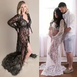 فساتين الأمومة لـ PO Shoot Women Women Pregnancy Lace Dress Prograps Props Sexy Long Long Sleeve Maxi Maxi Maternity Vestidos 240319