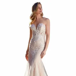 Elegante Sweetheart Sirena Wedding Dres Donne 2024 Lace Strapl Aperto Indietro Tulle Abito da sposa Sweep Train Abiti da sposa r5UF #