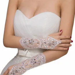 guanti da sposa da sposa bianchi guanti corti con dita in pizzo con perline accessori da sposa guanti fabbrica diretta nave Z8Ug #