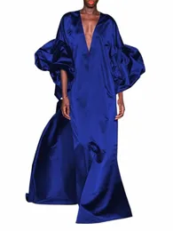 Vonda Kadınlar Zarif Satin Maxi Dr 2023 Yaz Fener Sleeve Solid Party Sundr Casual Gevşek V-Neck Bohmeian Akşam Robe S8m8#