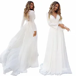LG Sleeve Hochzeit DR 2022 Satin Einfache V-Ausschnitt Applikationen Vestido de No Brautkleid SES Vintage für Frauen Zivil Anpassen b4Dl #