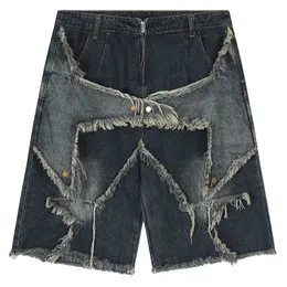 HARAJUKU VINTAGE Funktionell broderad stjärnmönster denim shorts mens överdimensionerade soliga Bermuda casual shorts college byxor y2k 240313