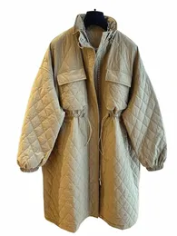 2023 Autunno Inverno nuova donna allentata coulisse in vita rombo Cott giacca imbottita Lg giacca a vento cappotto con giacca Cott femminile 95Gj #