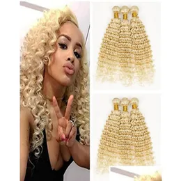 Custom Hair Extensions Deep Wave Human Bundles 613 Platinum Blonde Curly Virgin Weaves 3Pcslot Brazilian Unprocess Fast Drop Delivery Dhgx3