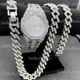 Other Watches Luxury Mens Hip Hop Jewelry Iced Out Necklace Bracelet Miama Cuban Chain Diamond for Men Gold Set dropshipping T240329