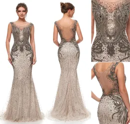 2019 New Great Gatsby Vintage Mocha Luxury Beaded Mermaid Evening Dresses Wear Yousef Aljasmi Sheer Neck Cap Arabic Prom Fo6389832