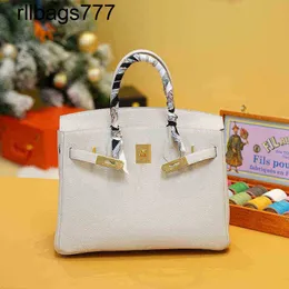 Bag Designer Leather Bk Handbag Platinum Avenue Pure Sewn Milkshake White Handbag Platinum Women's Litchi Pattern Togo Cowhide in Stock