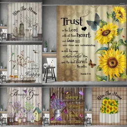 Shower Curtains Wood Paneled Floral Curtain Vintage Farm Sunflower Lavender Kapok Bible Vase Birdhouse Bathroom Decoration