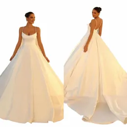 Elegante A Linha de Cetim Branco Marfim Casamento Dres Sexy Backl Spagehtti Straps Vestidos de Noiva Maternidade Dr Vestidos De Novia n7Jy #