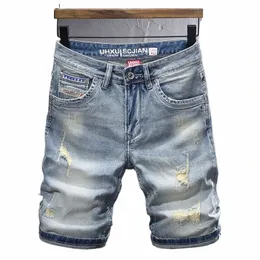 Summer Fi Designer الجينز القصير الرجال الرجعية الأزرق الأزرق تمتد نحلًا جينزًا مزخرفًا بالجينز العادي