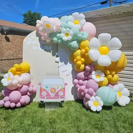 파티 장식 126pcs Boho Daisy Balloon Arch Garland 키트 웨딩 신부 1st 2nd 생일 용품을위한 두 그루비 원 꽃 장식