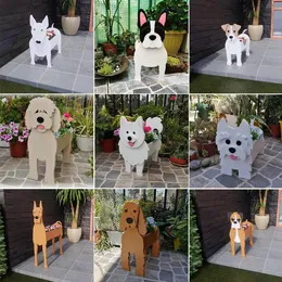 Garden Flower Pot Dog Sadza Schnauzer Bulldog Poodle Corgi Yorkshire Garden Pots DIY PVC Flower Sadza