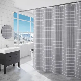 Duschgardiner geometrisk grå pläd gardin peva vattentät 180 cm mögel bevis badrum badkar partition med 8/12 krokar