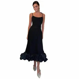 Bridalaffair Nero Sleevel Bustier abiti da cocktail Breve Prom Dres Lunghezza tè Abiti da sera del partito per le donne W1xE #