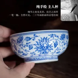 Conjuntos de chá Jingdezhen High-End pintado à mão azul e branco copo de cerâmica mestre grande único conjunto de chá artesanal degustação