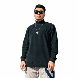 GXXH Vintage Men's Hoodies Turtleneck Sweatshirt Vitt svart överdimensionerad manlig Loose Cott Solid Dral Warm Casual Bottoming Shirt G77M#