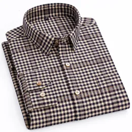 Mens Flannel Long Sleeve Premium Heavy Cotton Shirt England Style Casual Standardfit Plaid Striped Thick Soft Brushed Shirts 240328