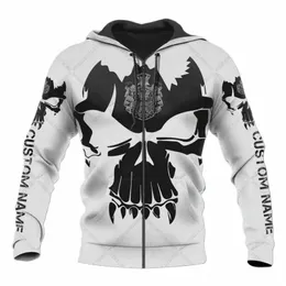 Personalizar Sérvia Emblema Crânio Gráfico Zipper Hoodies Unisex Oversize Moletons Inverno Casual Streetwear Tops Pulôver G5PF #