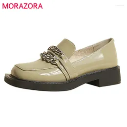 أحذية غير رسمية Morazora أسود من الجلد الأصلي نساء واحد سلسلة أزياء شقة الربيع الصيف وصول المتسكعون