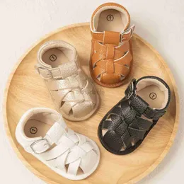 Sandały Kidsun Summer Beach Flats Sandals Pu skórzana dziewczynka dziewczyna buty gumowe miękkie podeszwa nie-poślizgowe maluch pierwszych butów piechurowych 10-kolory 240329