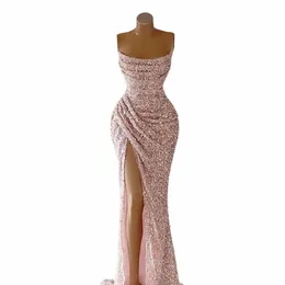 Lorie Mermaid Evening Dres Pink Sequined Prom Vorts Lg Side Side Party Party Saudi Celebrity Dres Plus Size N1OT#