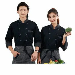 Camicia da chef femminile Lg Manica Chef Uniforme Cafe Lavoro Apr per gli uomini Hotel Cook Hat Ristorante Cucina Cap Cameriere Grembiule T7Bt #