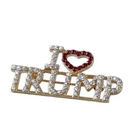 I LOVE TRUMP Rhinestones Brooch Pins Crystal Letters Pins Coat Dress Jewelry Brooches