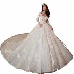Ethel ROLYN Ball Gown Wedding Dres per le donne 2024 Lg manica che borda 3D Appliques Princ Bridal Dr Abiti da sposa z6Qn #