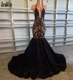Party Dresses Caraalan African Black Prom for Women 2024 Halter Applique Gowns Long Mermaid aftonklänning