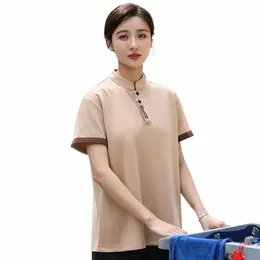 cleaning Work Clothes Short Sleeve T-shirt Hotel Guest Room Property Aunt Large Size PA Cleaning Waiter Summer Clothes 029p#