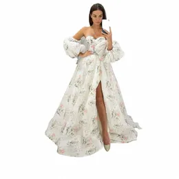 verngo New Arrival A Line Printed Floral Lg Prom Dres Sweetheart Side Slit Puff Sleeves Formal Evening Gowns 2022 r4eP#