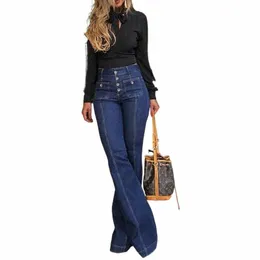 2024 весна лето новые женские ретро с высокой талией со строчкой Wed джинсовые эластичные узкие брюки клеш D0f2 #
