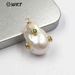 WTMP138 WKT Natural Pearl CZ قلادة غير منتظمة مع سحر نساء أزياء قلادة الهدايا نتائج المجوهرات 240329